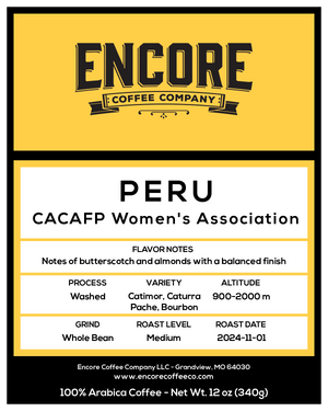 Product Label for coffee from Peru CACFP Women's Association